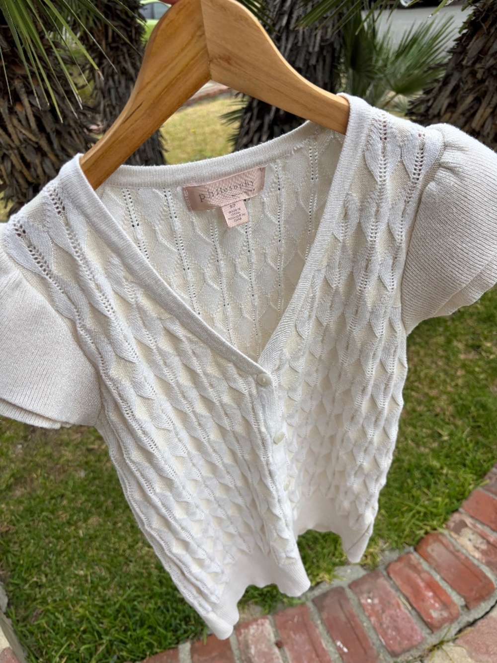 Philosophy Ivory Pointelle Knit Cardigan Top Small | Balletcore Coquette Cottage